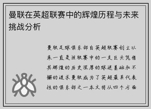 曼联在英超联赛中的辉煌历程与未来挑战分析