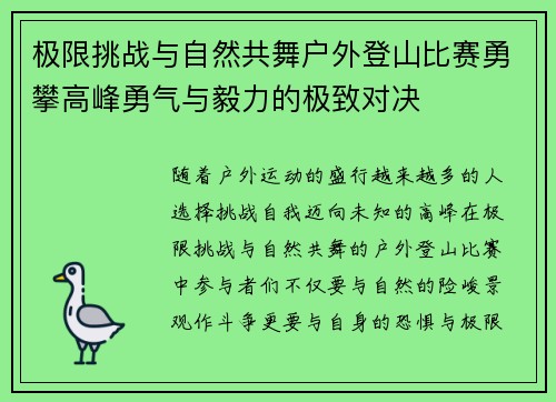 极限挑战与自然共舞户外登山比赛勇攀高峰勇气与毅力的极致对决